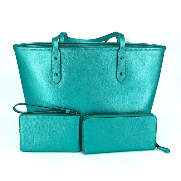 3PCS Coach City Zip Top Tote Wallet Wristlet Set - Picture 5 of 8